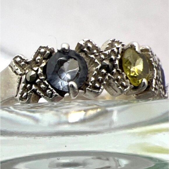 Sterling Silver Ring XOXO Amethyst Citrine Blue Topaz Marcasites Sz7.75 - Picture 3 of 8